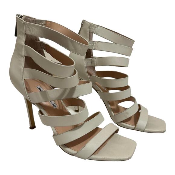 Charles David Velma White Caged Leather Strappy Heels Sandals Size‎ 7.5 - Picture 1 of 8